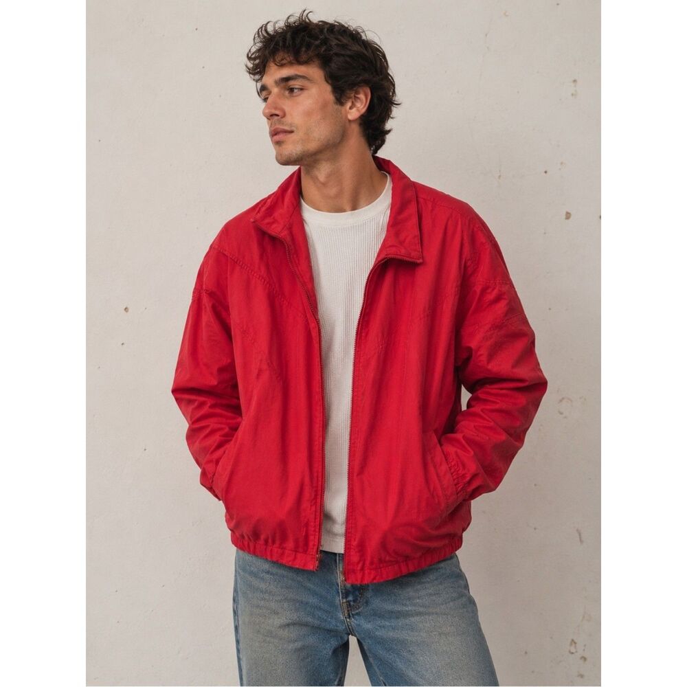 Vintage On Your Mark Red Jacket 80s 90s Retro Streetwear Large